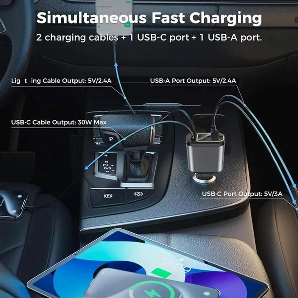 4 in 1 Retractable Car Charger Starlight