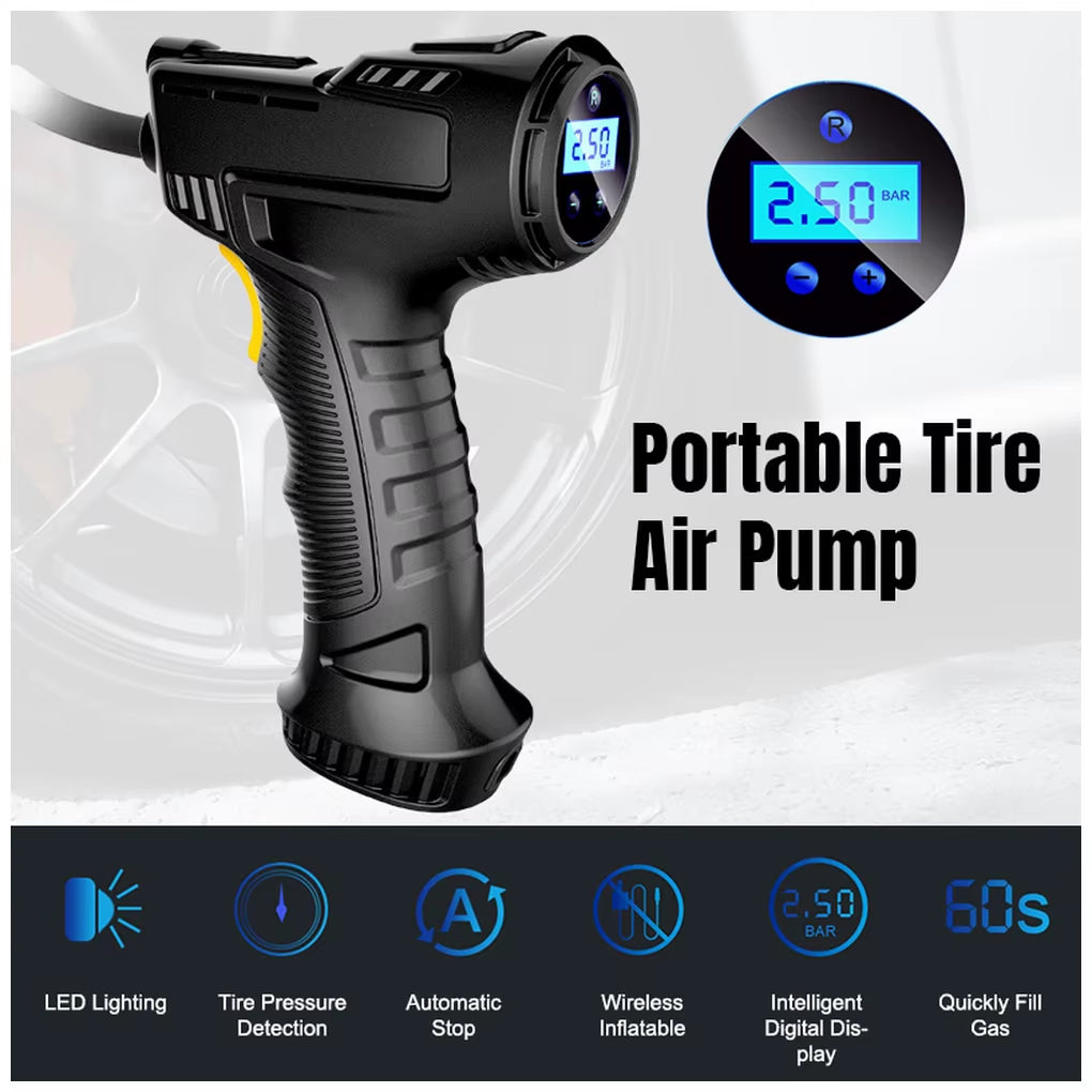 Car Air Compressor and Inflatable Pump - Portable Vehicle-Mounted Automatic Inflator with Digital Display Screen