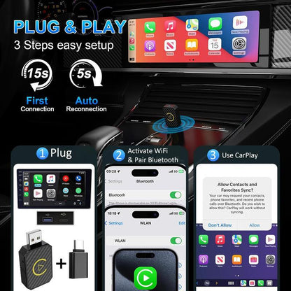 Mini Wireless Apple Carplay Adapter, Wireless Carplay Android Auto Adapter 2 in 1 Minibox Plug&Play Wireless Dongle