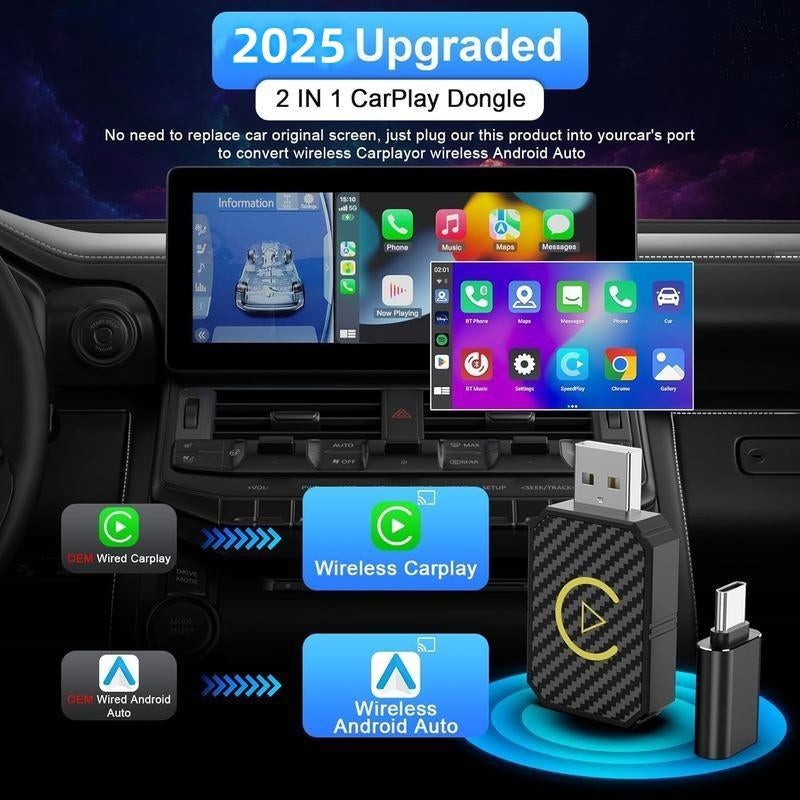 Mini Wireless Apple Carplay Adapter, Wireless Carplay Android Auto Adapter 2 in 1 Minibox Plug&Play Wireless Dongle